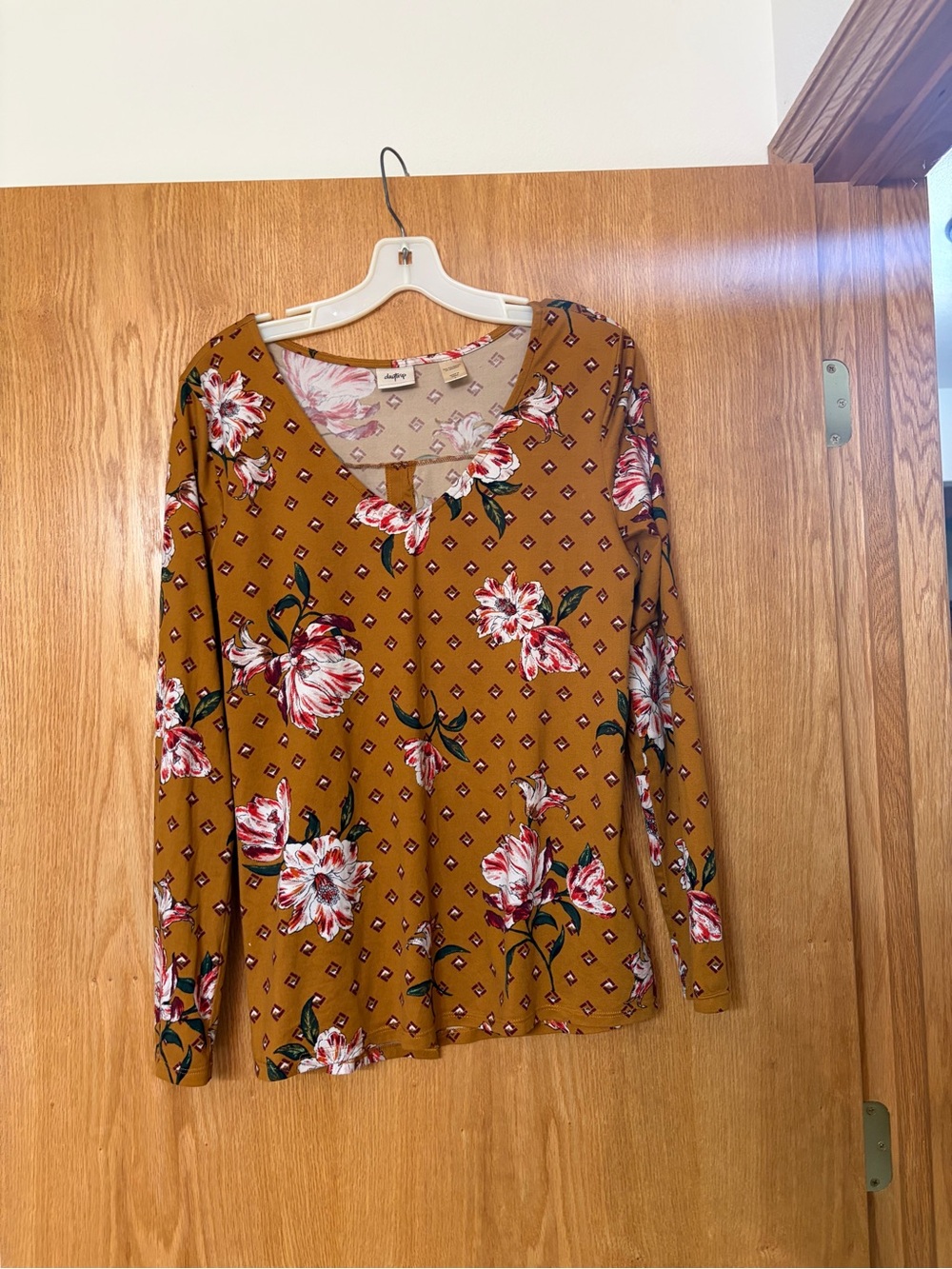 Daytrip Mustard Floral V-Neck Long Sleeve Top
